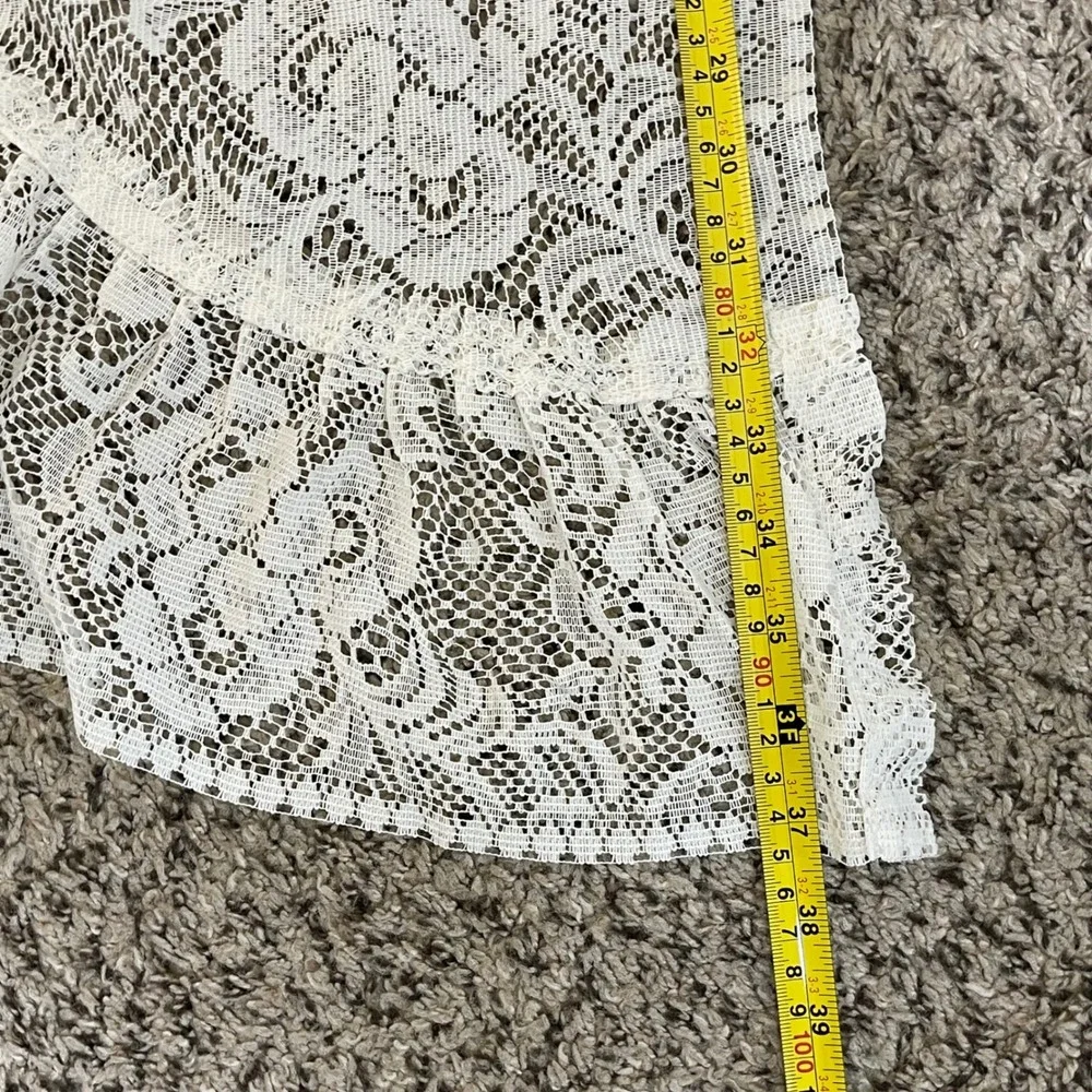 Vintage Lace Floral Rose Window Valance Curtains White Ruffled Sheer Cottage